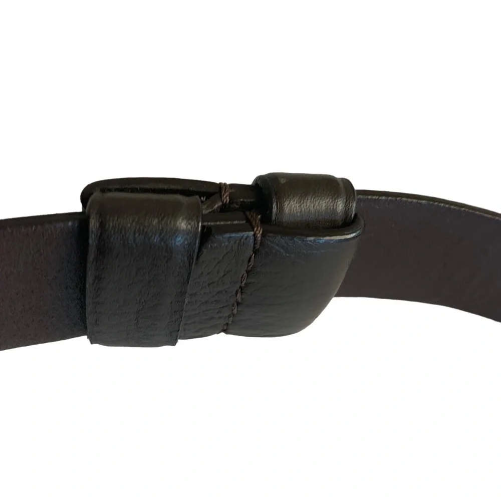 Chicos Brown Leather Adjustable Belt with Hammered Metal Hardware Size S…